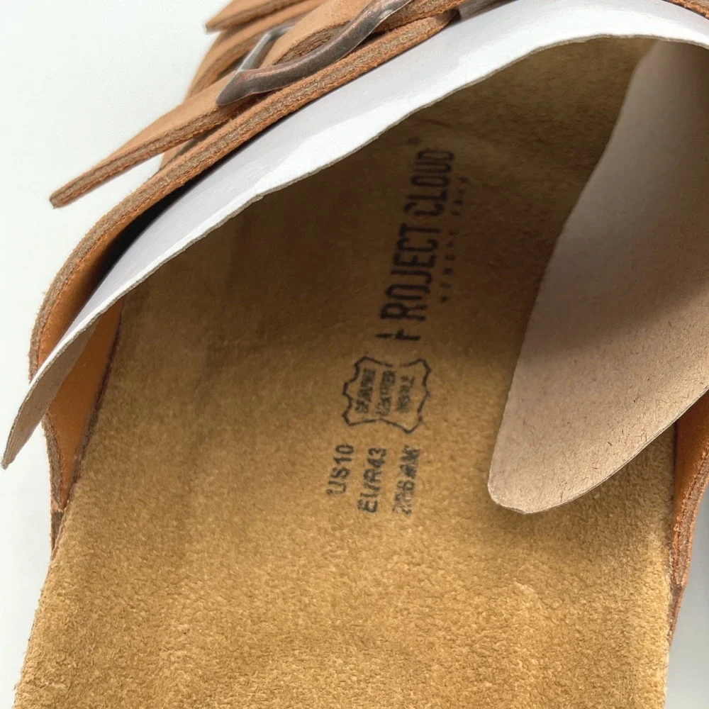 Project Cloud Mens Two Strap Slide Sandals Tan Suede Memory Foam Footbed Size 10